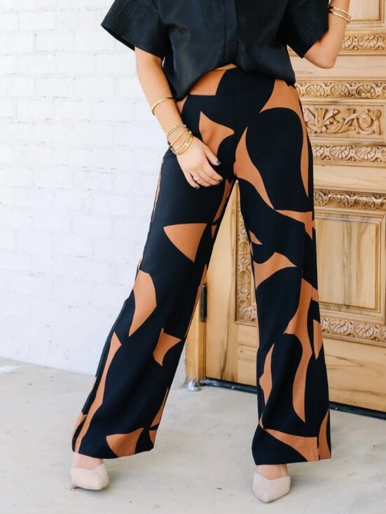 Tribal Pants - Tribal Tan And Black High Waist Wide Leg Pants Size XL